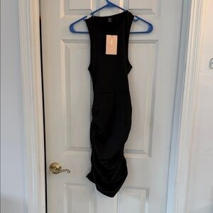 SHEIN Black Ruched Midi Dress